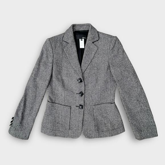 Les Copains Jackets & Blazers - Les Copains Black White Herringbone Metallic Wool Blazer Women's size 42 Italian